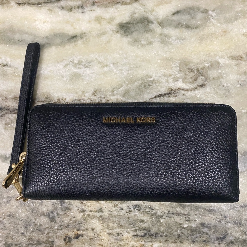 Michael Kors Black Pebbled Leather Wristlet